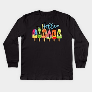 Hello Summer Vacation Ice Cream Popsicle Ice Girt For Men Women Kids Long Sleeve T-Shirt